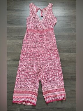 Loft Beach Womens Maroon White Sleeveless Jumpsuit Open Back Size XL NWT